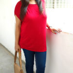 Red Top and Blue Denims Outfit for a Party