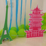 Around the World Party Decor - Japanese Pagoda and Eiffel Tower