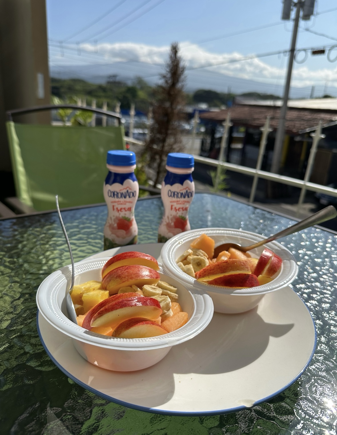 Breakfast was accompanies by a bowl of fresh fruit and juice