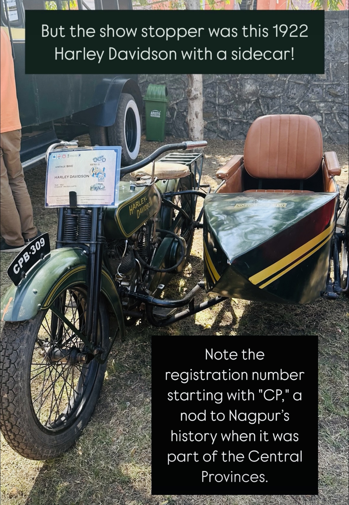 The Showstopper - 1922 Harley Davidson with a sidecar - owned by Rajesh Gupta.